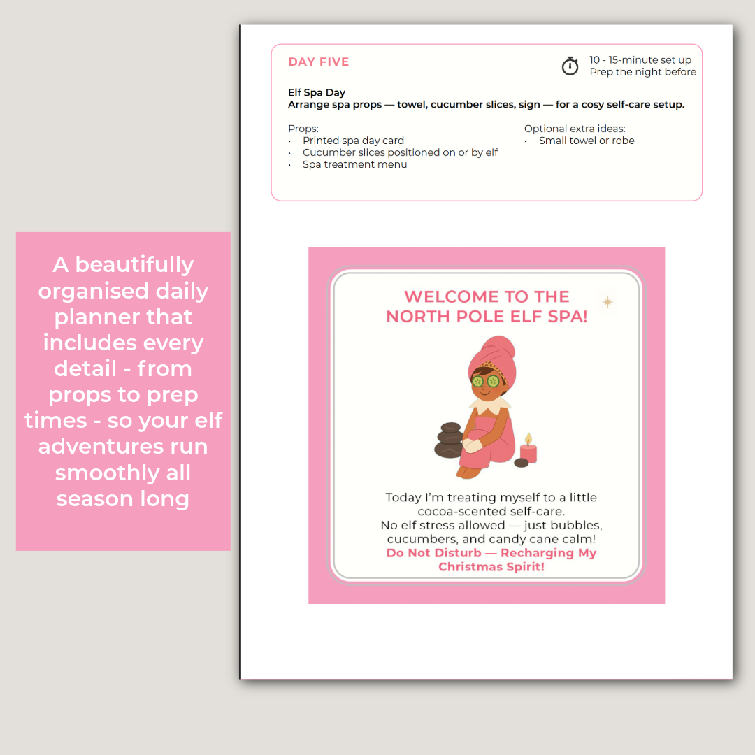 Pink Leopard Elf on the Shelf – 24 Day Planner (Santa Claus Edition)