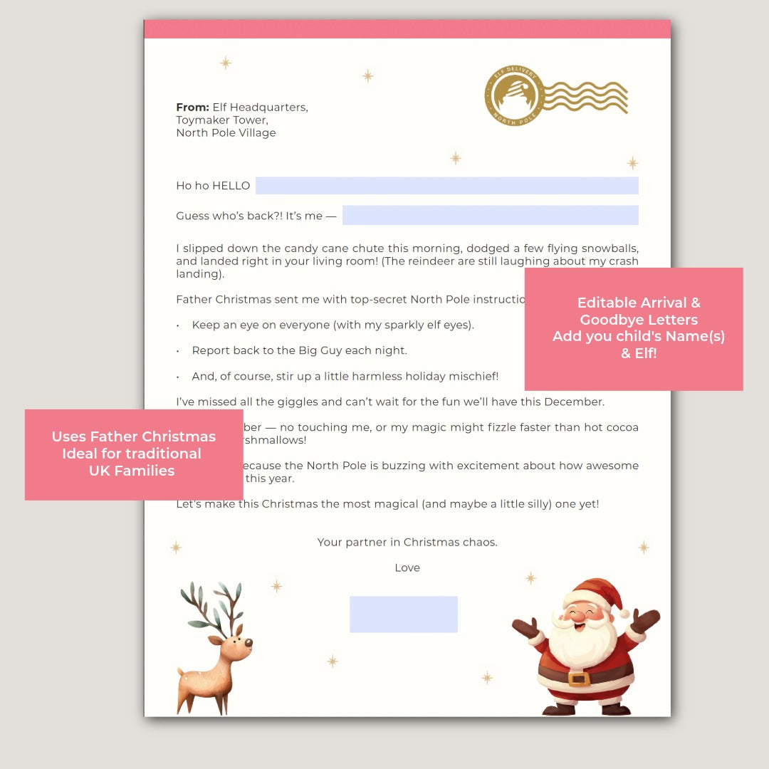 Pink Leopard Elf on the Shelf – 24 Day Planner (Father Christmas Edition)