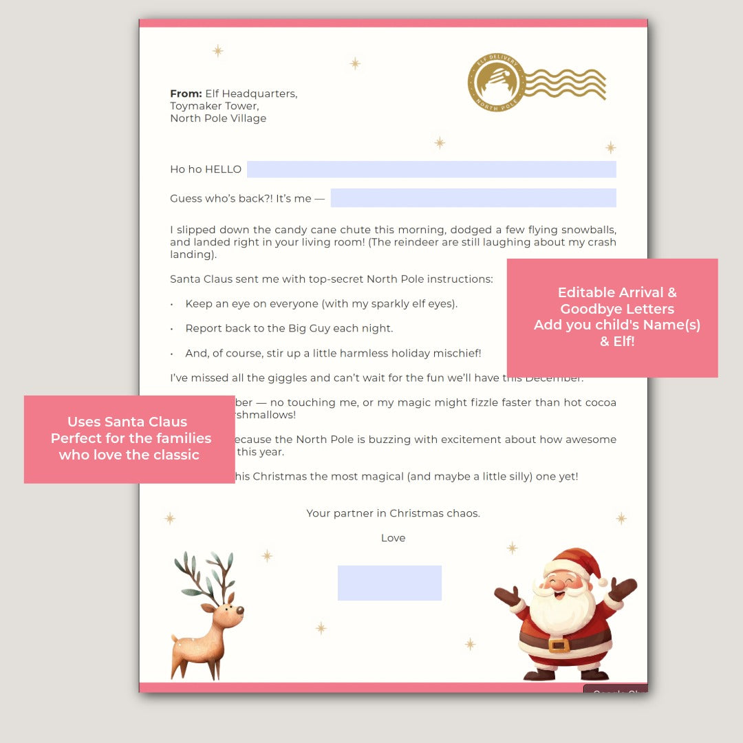 Pink Leopard Elf on the Shelf – 24 Day Planner (Santa Claus Edition)