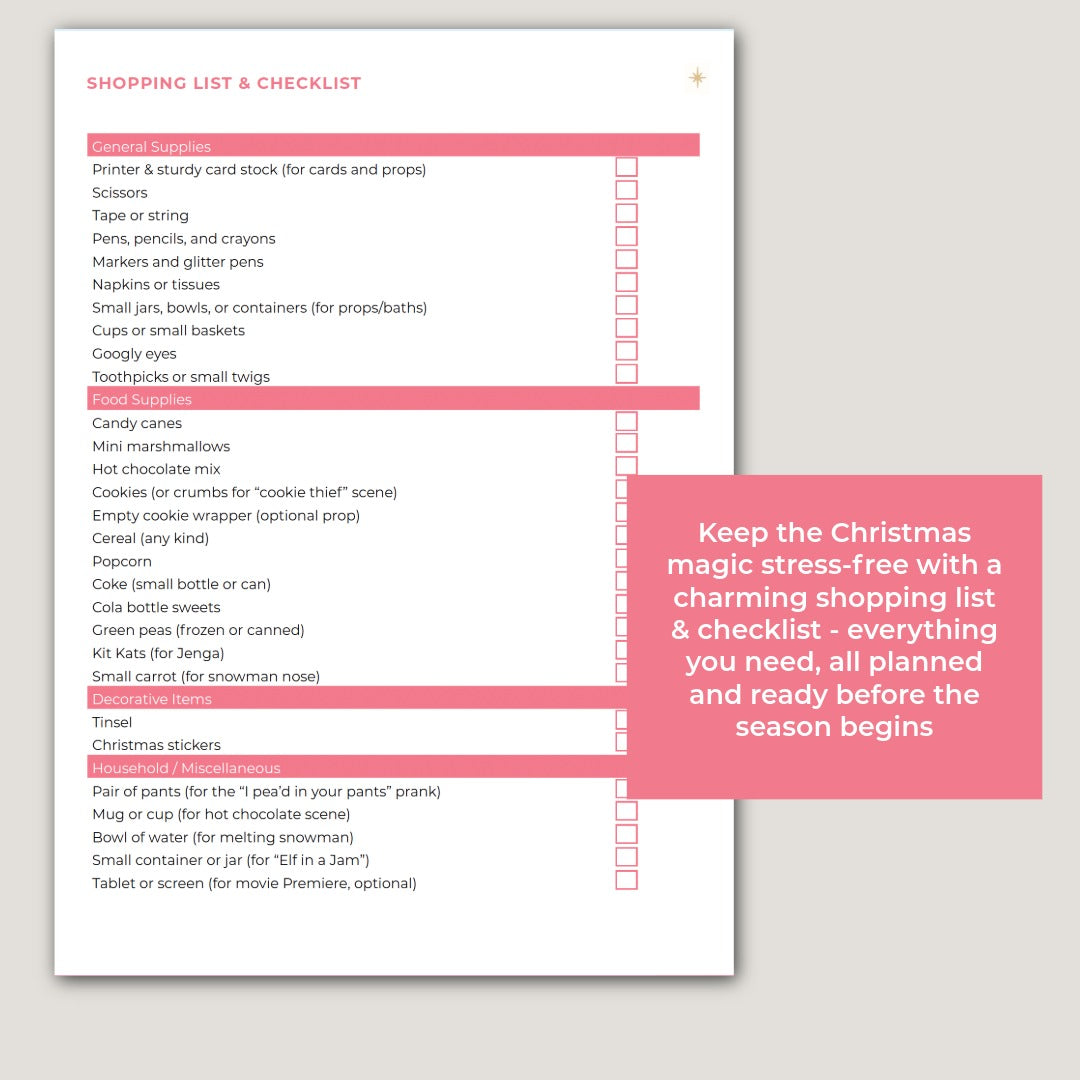 Pink Leopard Elf on the Shelf – 24 Day Planner (Santa Claus Edition)